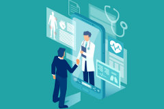 graphic depicting a physician performing a virtual health visit