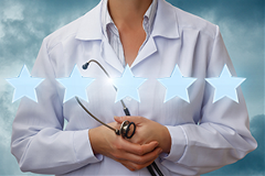 photo of a physician with 5 stars interposed over the photo